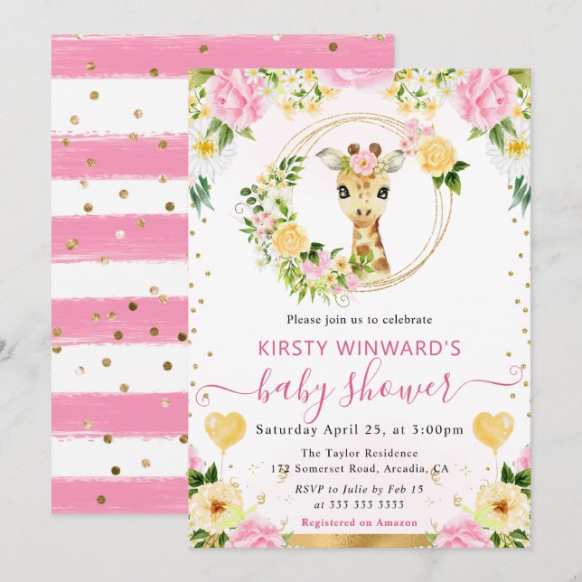 Niedliche Jungle Giraffe Kinderdusche Einladung (Vorne/Hinten)