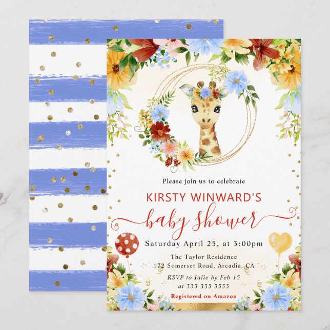 Niedliche Jungle Giraffe Kinderdusche Einladung (Vorne/Hinten)