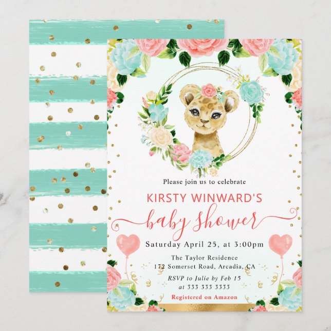 Niedliche Jungle-Löwendusche Einladung (Vorne/Hinten)