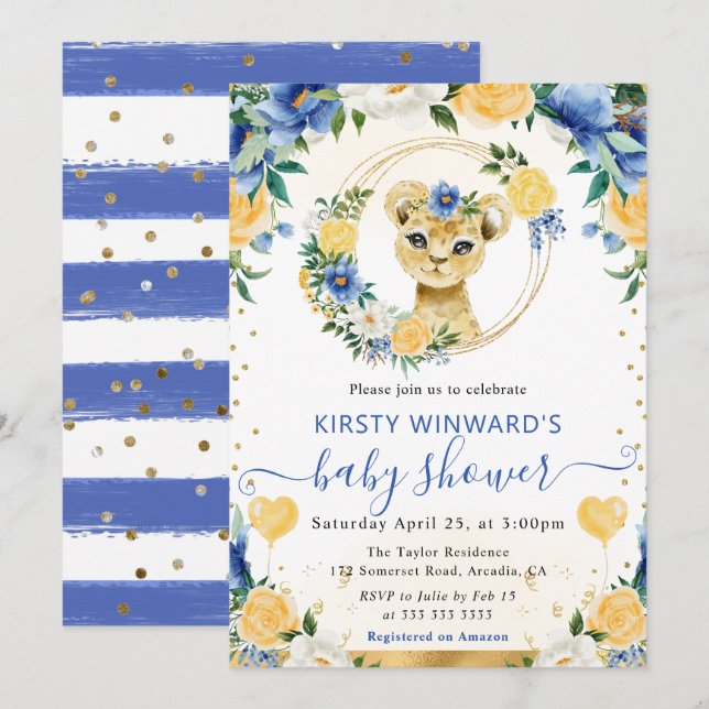 Niedliche Jungle-Löwendusche Einladung (Vorne/Hinten)