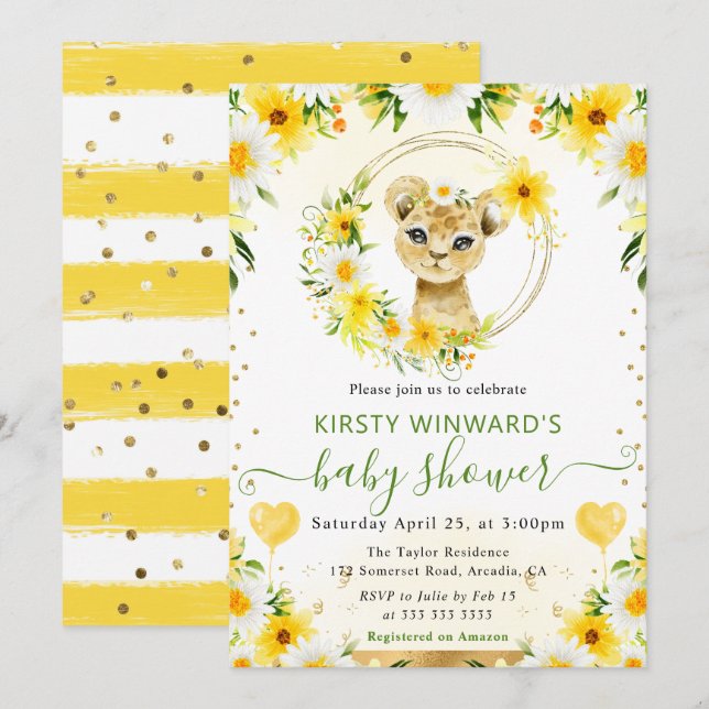 Niedliche Jungle-Löwendusche Einladung (Vorne/Hinten)