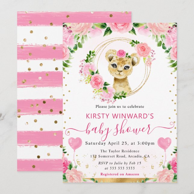 Niedliche Jungle-Löwendusche Einladung (Vorne/Hinten)