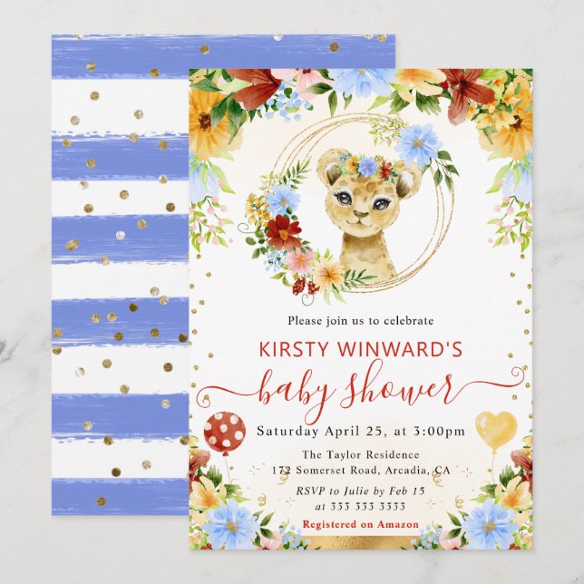 Niedliche Jungle-Löwendusche Einladung (Vorne/Hinten)