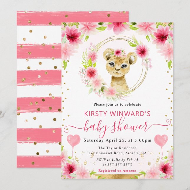 Niedliche Jungle-Löwendusche Einladung (Vorne/Hinten)