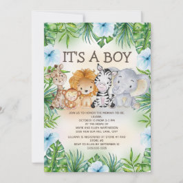 Niedliche Jungle Safari Animals Baby Boy Dusche Einladung