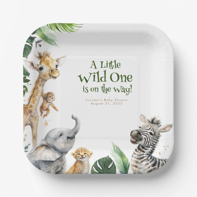 Niedliche Jungle Safari Animals Kinderdusche Pappteller (Vorderseite)