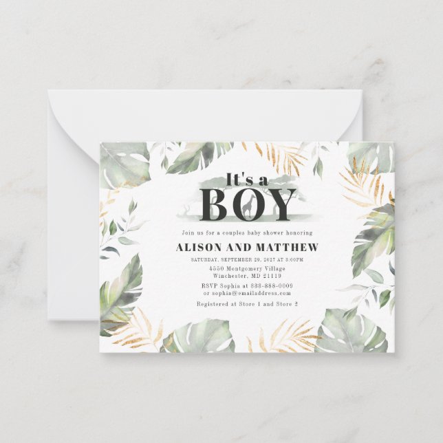 Niedliche Jungle Safari Baby Shower Boys Giraffe Mitteilungskarte (Vorderseite)