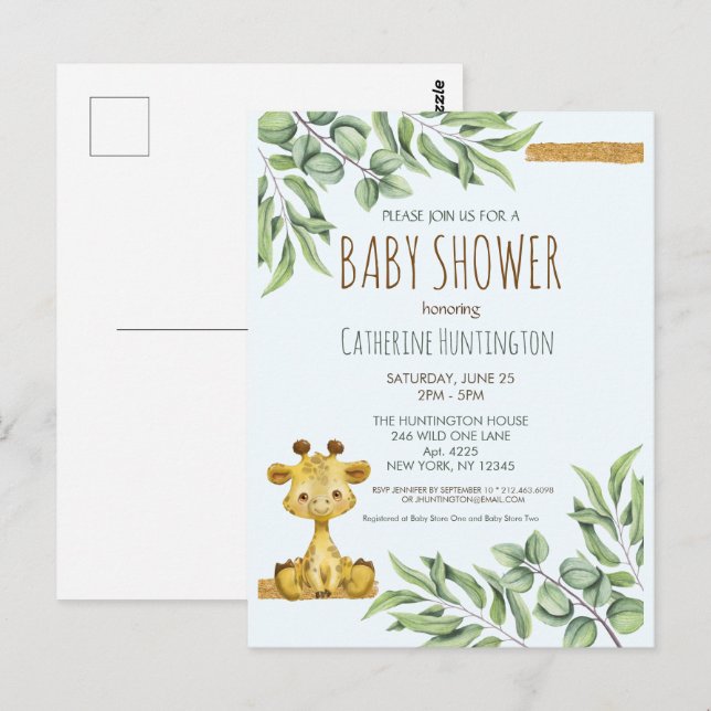 Niedliche Jungle Safari Giraffe Kinderdusche Einla Postkarte (Vorne/Hinten)