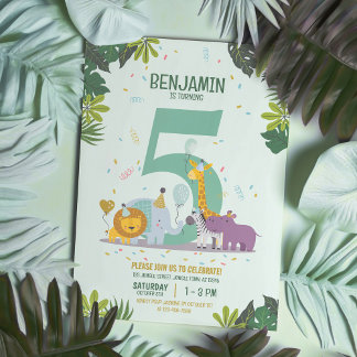 Niedliche Jungle Safari Tiere Geburtstag Einladung