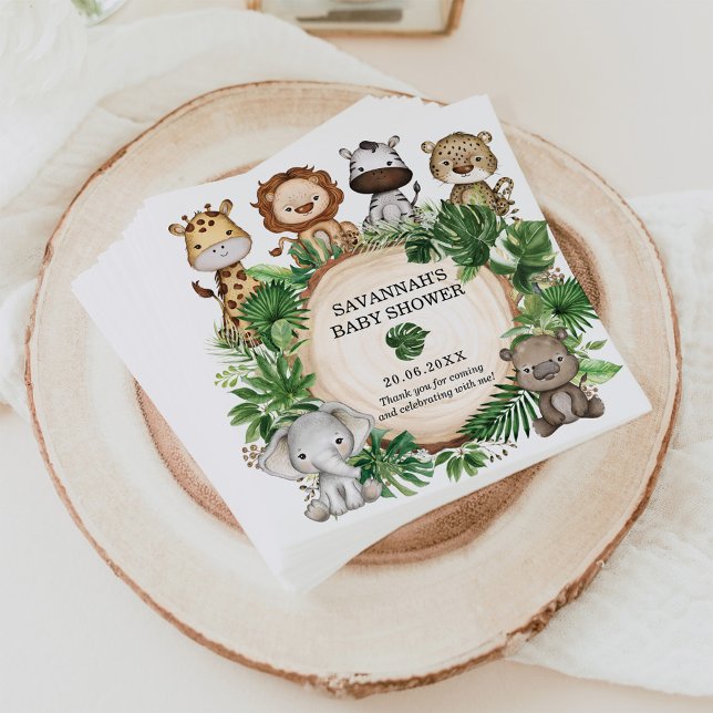 Niedliche Jungle Safari Tiere Tropische Vegetation Serviette (Von Creator hochgeladen)