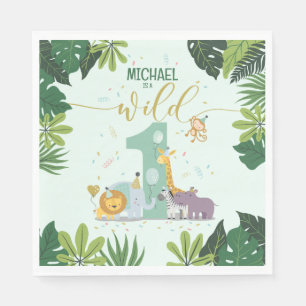 Niedliche Jungle Safari Tiere Wild One Birthday Pa Serviette
