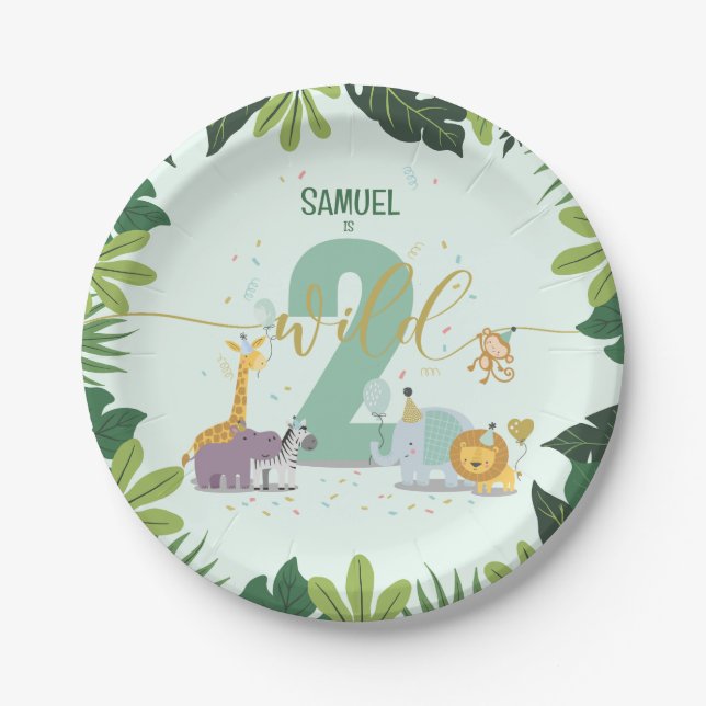 Niedliche Jungle Safari Tiere Zwei Wildtiere Gebur Pappteller (Vorderseite)