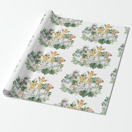 Niedliche Jungle Safari Wilde Tiere Tropische Vege Geschenkpapier