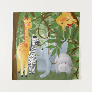 Niedliche Jungle-Tiere Sq Tapestry Wandteppich
