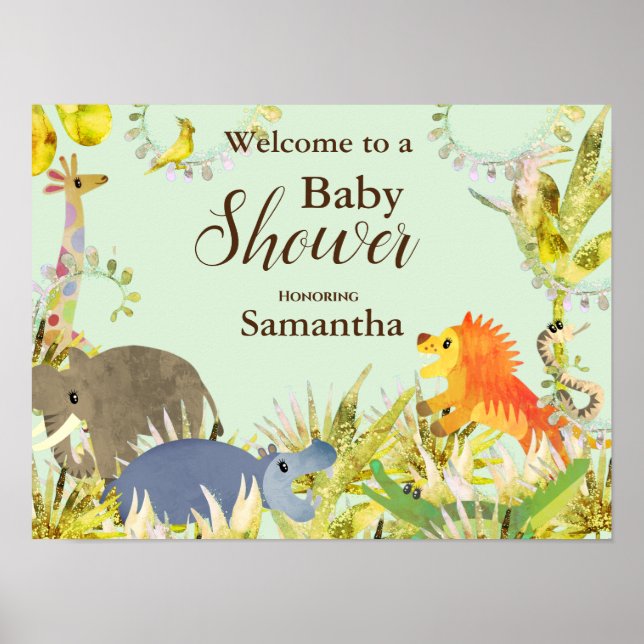 Niedliche Jungle Tiere Tropical Baby Dusche Poster (Vorne)