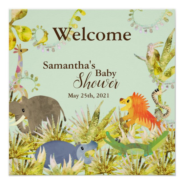 Niedliche Jungle Tiere Tropical Baby Dusche Poster (Vorderseite)