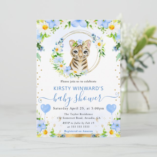 Niedliche Jungle Tiger Babydusche Einladung (Stehend Vorderseite)