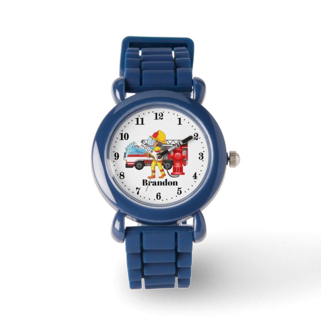 niedliche Jungs Fireman geben Namen Armbanduhr (Vorderseite)