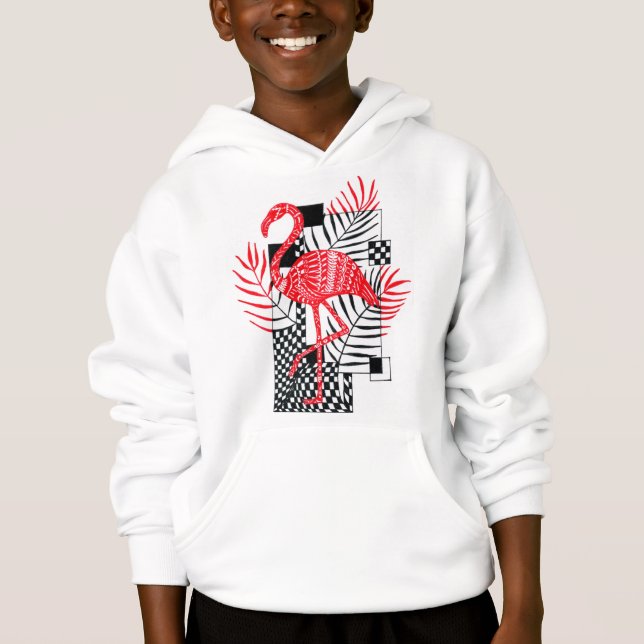 Niedliche Jungs mit rotem Flamingo-Druck Hoodie (Vorderseite)