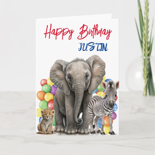 Niedliche Jungtiere Geburtstag Personalisiert Karte (Vorderseite)