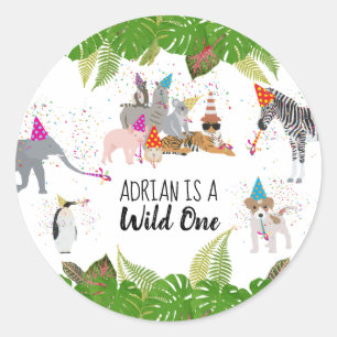 Niedliche Jungtiere im Party Wild One Runder Aufkleber