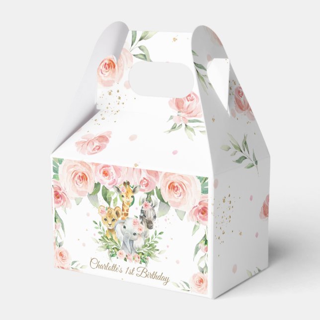 Niedliche Jungtiere Safari Pink Floral Vielen Dank Geschenkschachtel (Vorderseite)