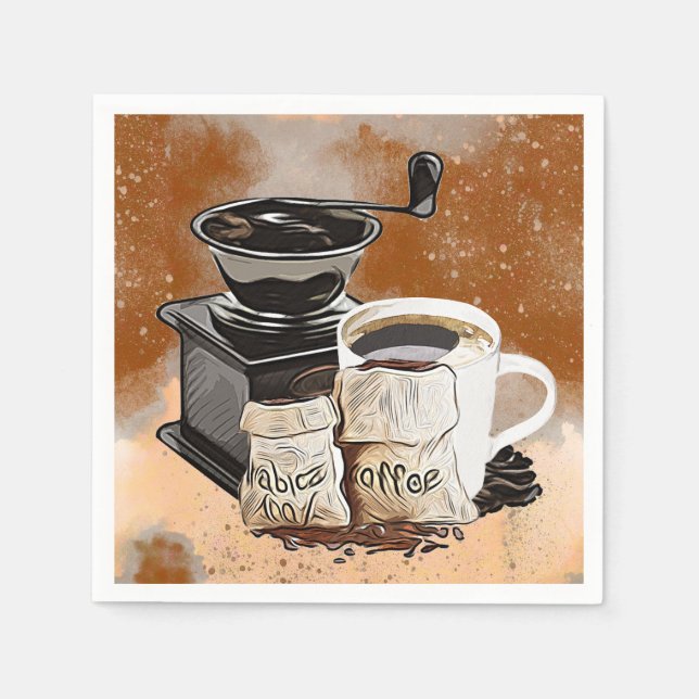Niedliche Kaffee-Bar-Schleifer-Tasse Bohnen Serviette (Vorderseite)