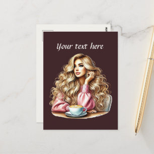 Niedliche Kaffeefrau ergänzt Text Postkarte