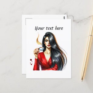 Niedliche Kaffeefrau ergänzt Text Postkarte