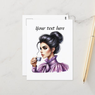 Niedliche Kaffeefrau ergänzt Text Postkarte