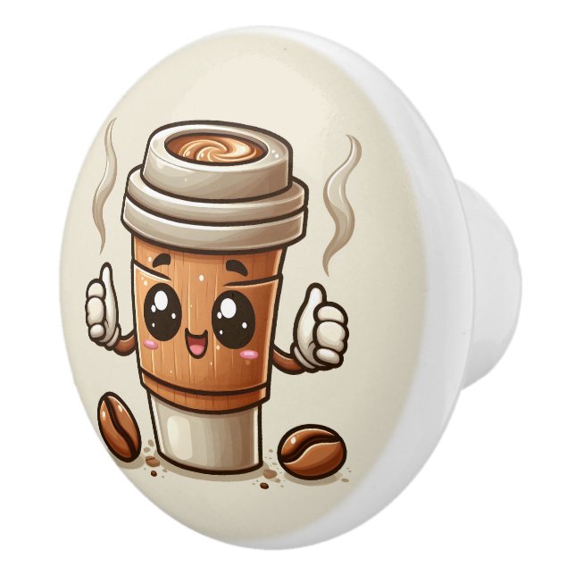 Niedliche Kaffeeliebhaber Keramikknauf (Rechts)