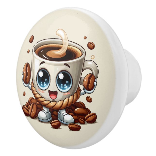 Niedliche Kaffeeliebhaber Keramikknauf (Rechts)