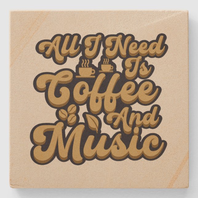 Niedliche Kaffeemusik Steinuntersetzer (Vorderseite)