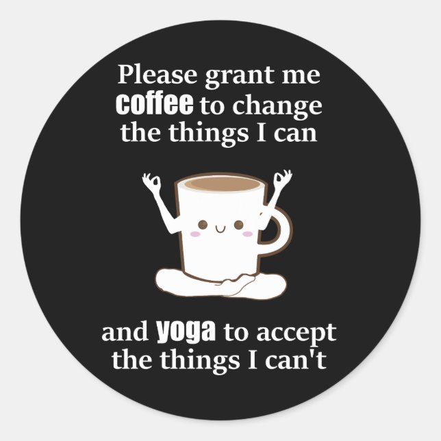 Niedliche Kaffeetasse bei Yoga Runder Aufkleber (Vorderseite)