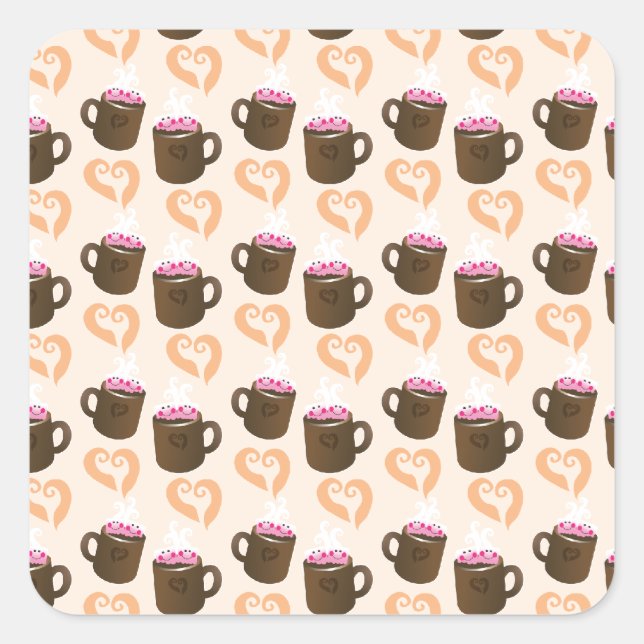 Niedliche Kaffeetassen Hot Chocolate Quadratischer Aufkleber (Vorderseite)