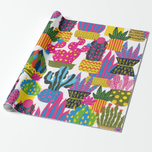 Niedliche Kakteen. Farbvolles nahtloses Muster. En Geschenkpapier