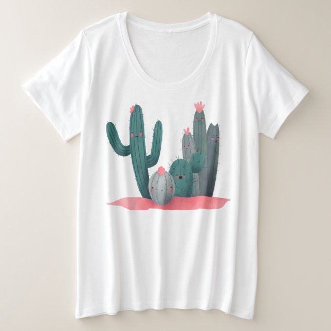 niedliche Kakteen Große Größe T-Shirt (Design vorne)