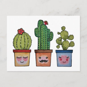 Niedliche Kakteen in Aquarellfarben Postkarte