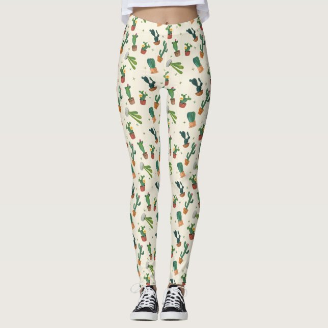 Niedliche Kaktus-Druck-Leggings Leggings (Vorderseite)