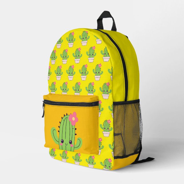 Niedliche Kaktus Gelborange Bedruckter Rucksack (Rückseitige Ecke Rechts)