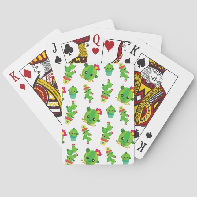 Niedliche Kaktus, grüne Kakteen, Kaktusmuster Spielkarten (Rückseite)
