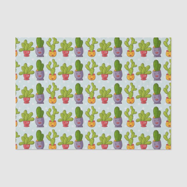 Niedliche Kaktus in Blume Pots Fun Illustration Seidenpapier (Vorderseite)