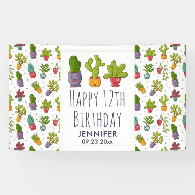 Niedliche Kaktus Nature Succulents Muster Geburtst Banner (Horizontal)