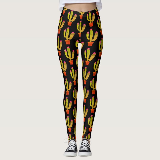 Niedliche Kaktus-Pflanze im Topf zeichnend im gesa Leggings (Vorderseite)