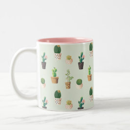 Niedliche Kaktus Sukkulente Pflanze Muster Rosa gr Zweifarbige Tasse