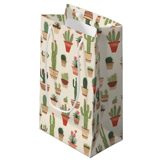 Niedliche Kaktus-Tasche - Klein, glänzend Kleine Geschenktüte (Vorderseite Schrägansicht)