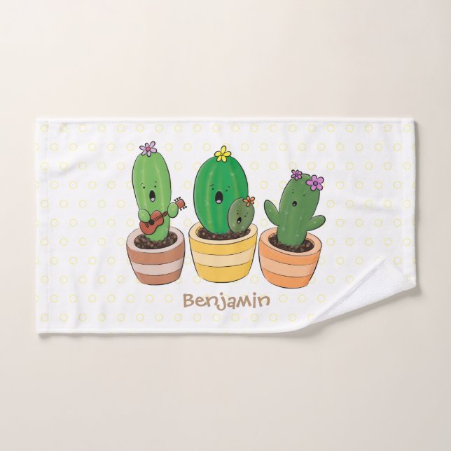 Niedliche Kaktus-Trio-Cartoon-Darstellung Badhandtuch Set (Handtuch)