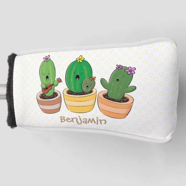 Niedliche Kaktus-Trio-Cartoon-Darstellung Golf Headcover (Vorderseite)