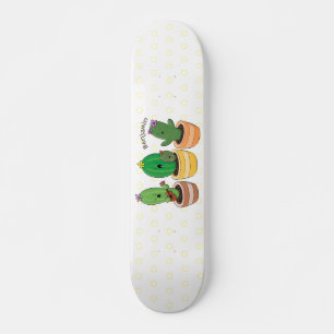 Niedliche Kaktus-Trio-Cartoon-Darstellung Skateboard