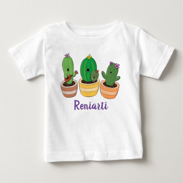 Niedliche Kaktus Trio Cartoon Illustration Baby T-shirt (Vorderseite)